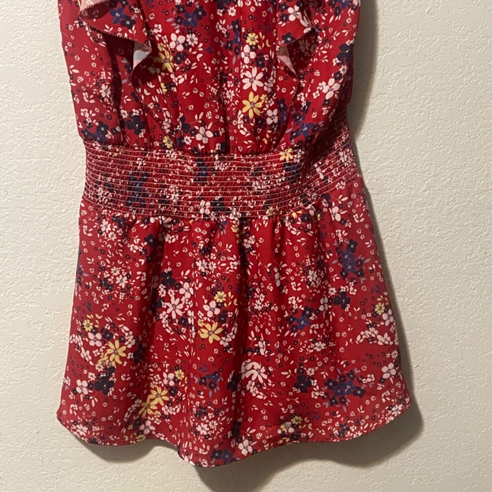 PARKER Red Scialla Ruffled Floral Smocked Waist Surplice Dress SZ L - Picture 7 of 8